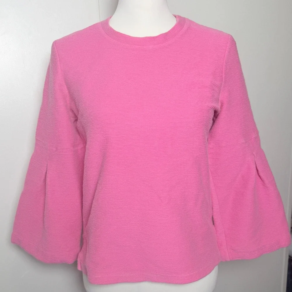 Madewell Bell Sleeve Top Womens M Pink Ribbed Preppy Coastal Chic
